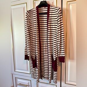 Striped Long Cardigan with Pockets